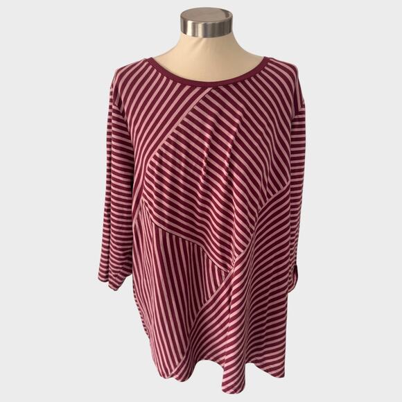 D & Co. Active Womens 2X 3/4 Sleeve Pink Stripe Top Cotton Spandex - Picture 1 of 9